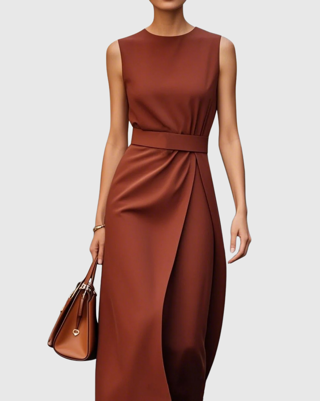 Ava Damen Midi Kleid | Taillendrapierung, Ärmellos 0