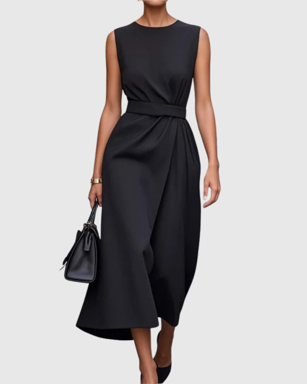 Ava Damen Midi Kleid | Taillendrapierung, Ärmellos 1