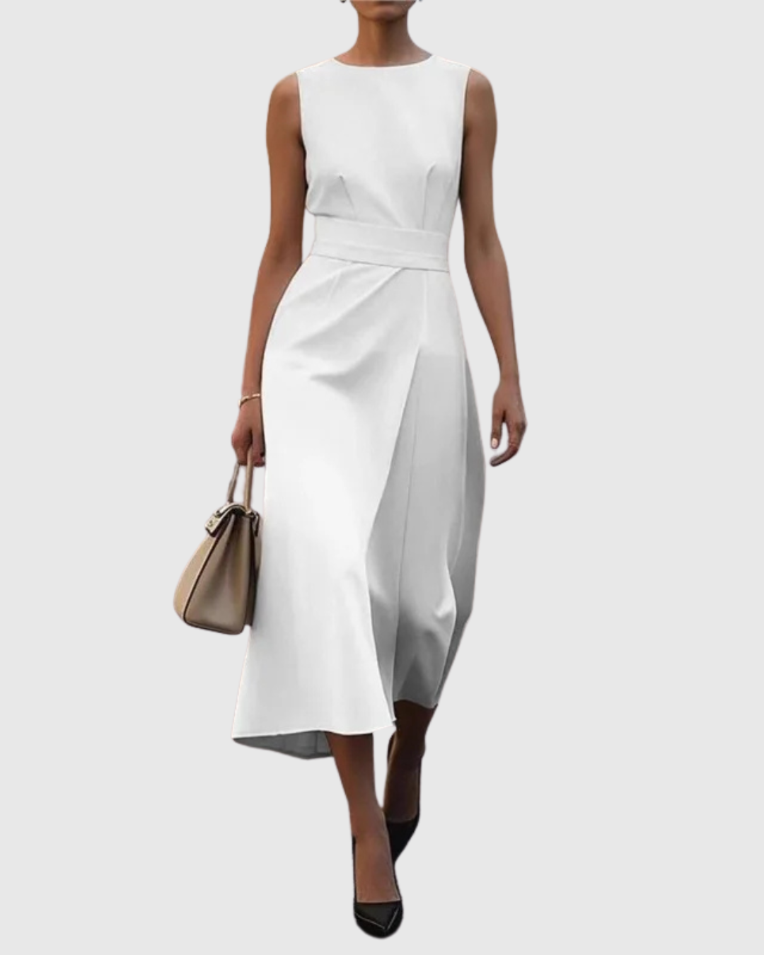 Ava Damen Midi Kleid | Taillendrapierung, Ärmellos 2