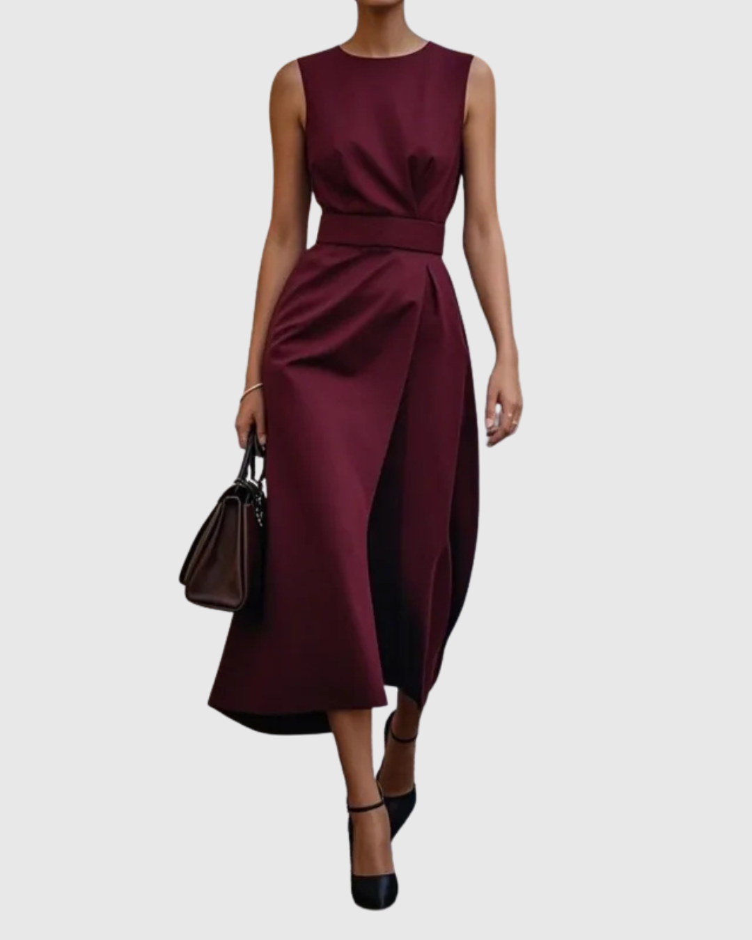 Ava Damen Midi Kleid | Taillendrapierung, Ärmellos 3