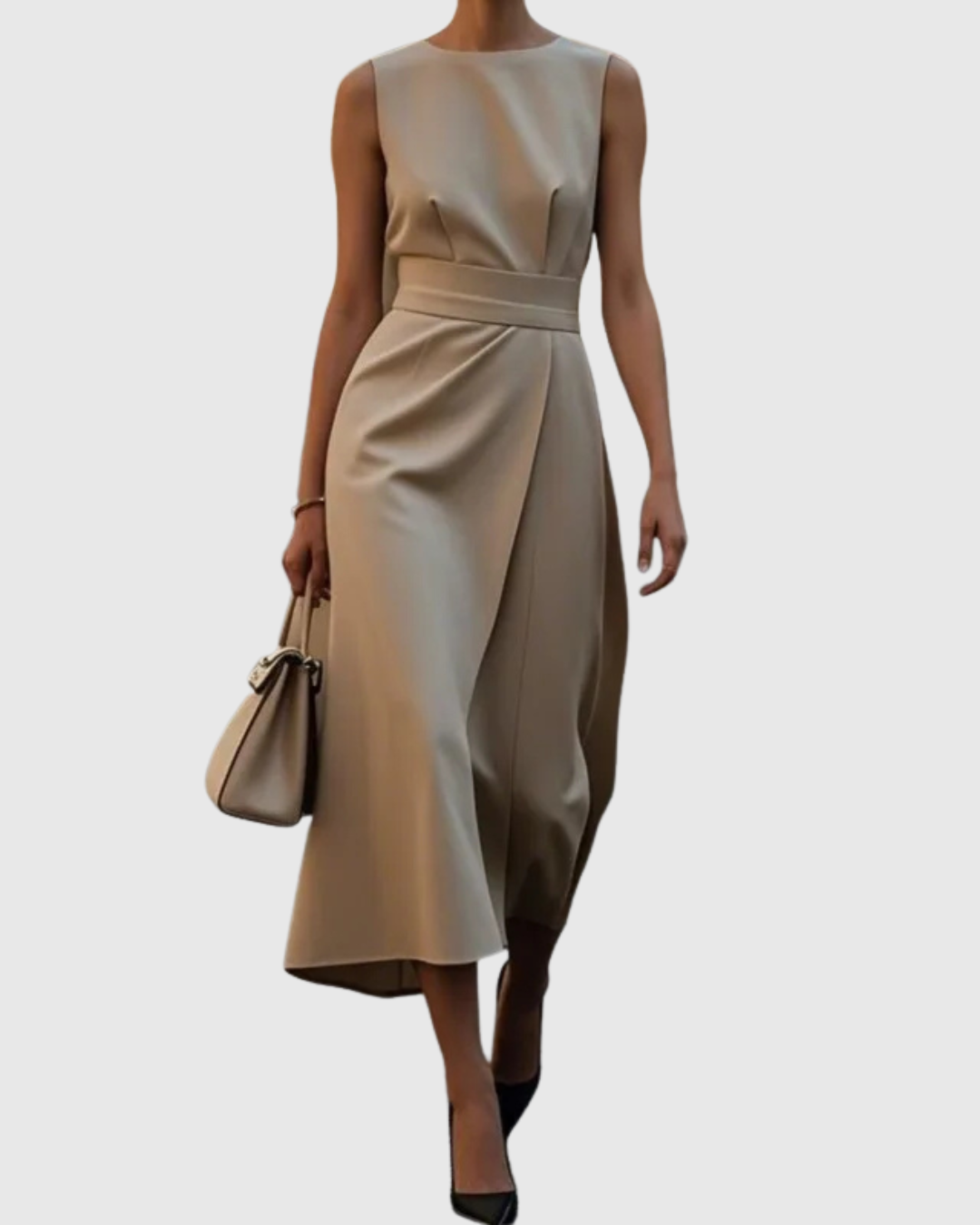 Ava Damen Midi Kleid | Taillendrapierung, Ärmellos 5