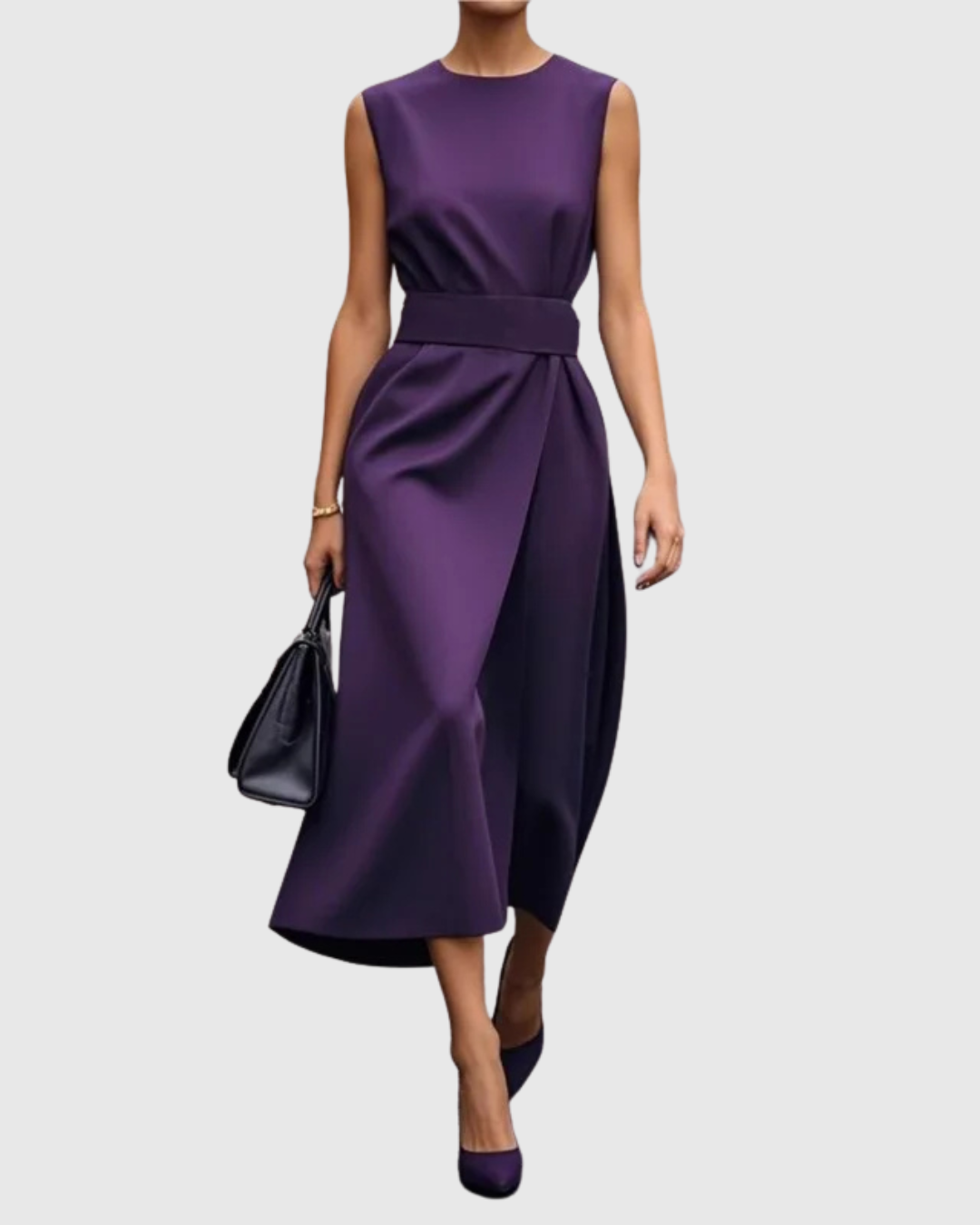 Ava Damen Midi Kleid | Taillendrapierung, Ärmellos 6