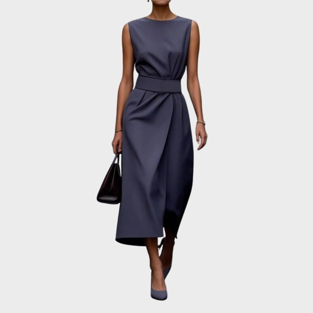 Ava Damen Midi Kleid | Taillendrapierung, Ärmellos 7