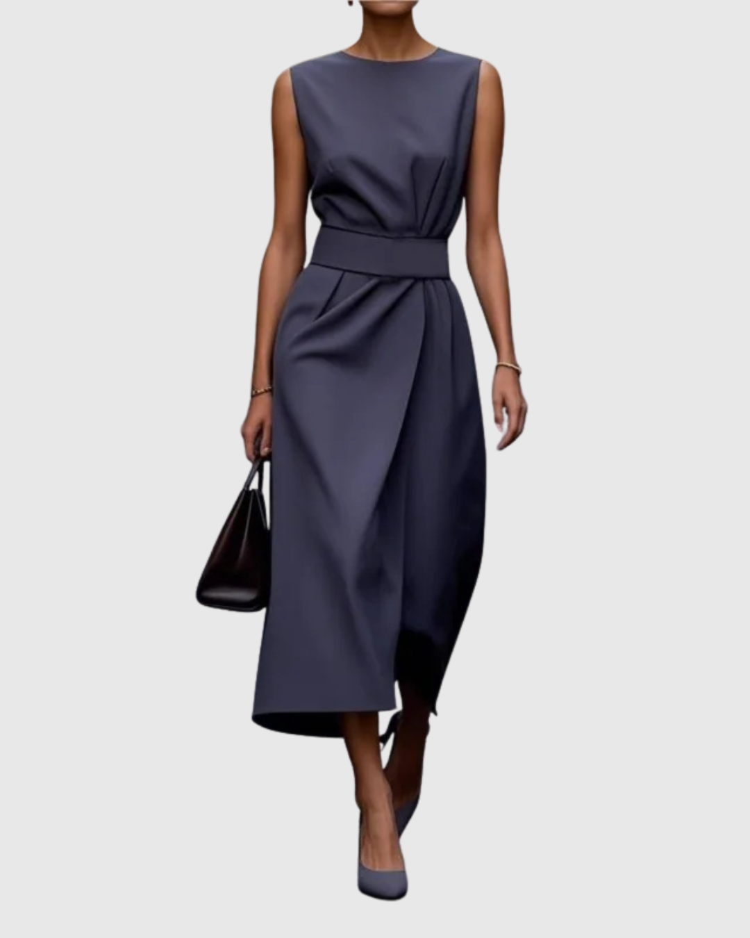 Ava Damen Midi Kleid | Taillendrapierung, Ärmellos 8