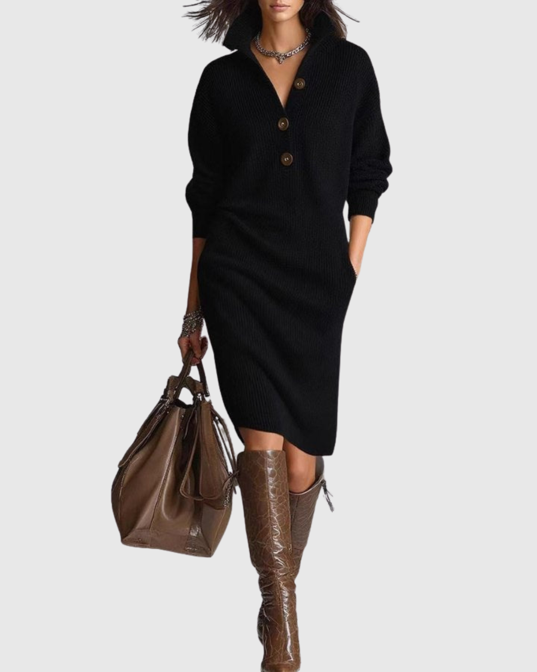 Ava Damen Midi Kleid | Weicher Rippstrick, Rollkragen 0