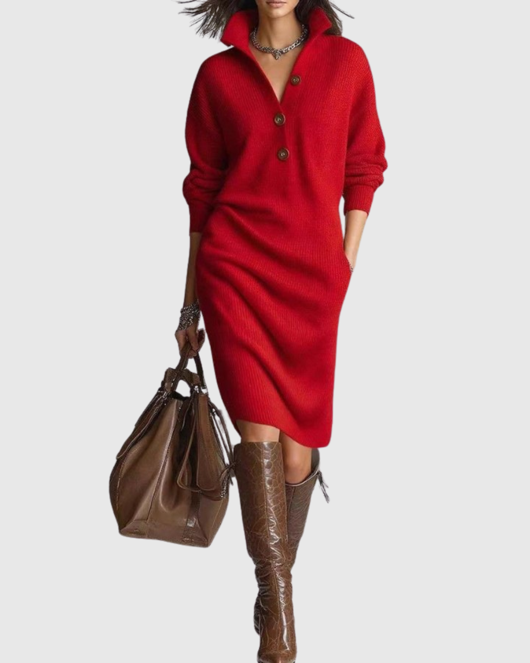 Ava Damen Midi Kleid | Weicher Rippstrick, Rollkragen 2