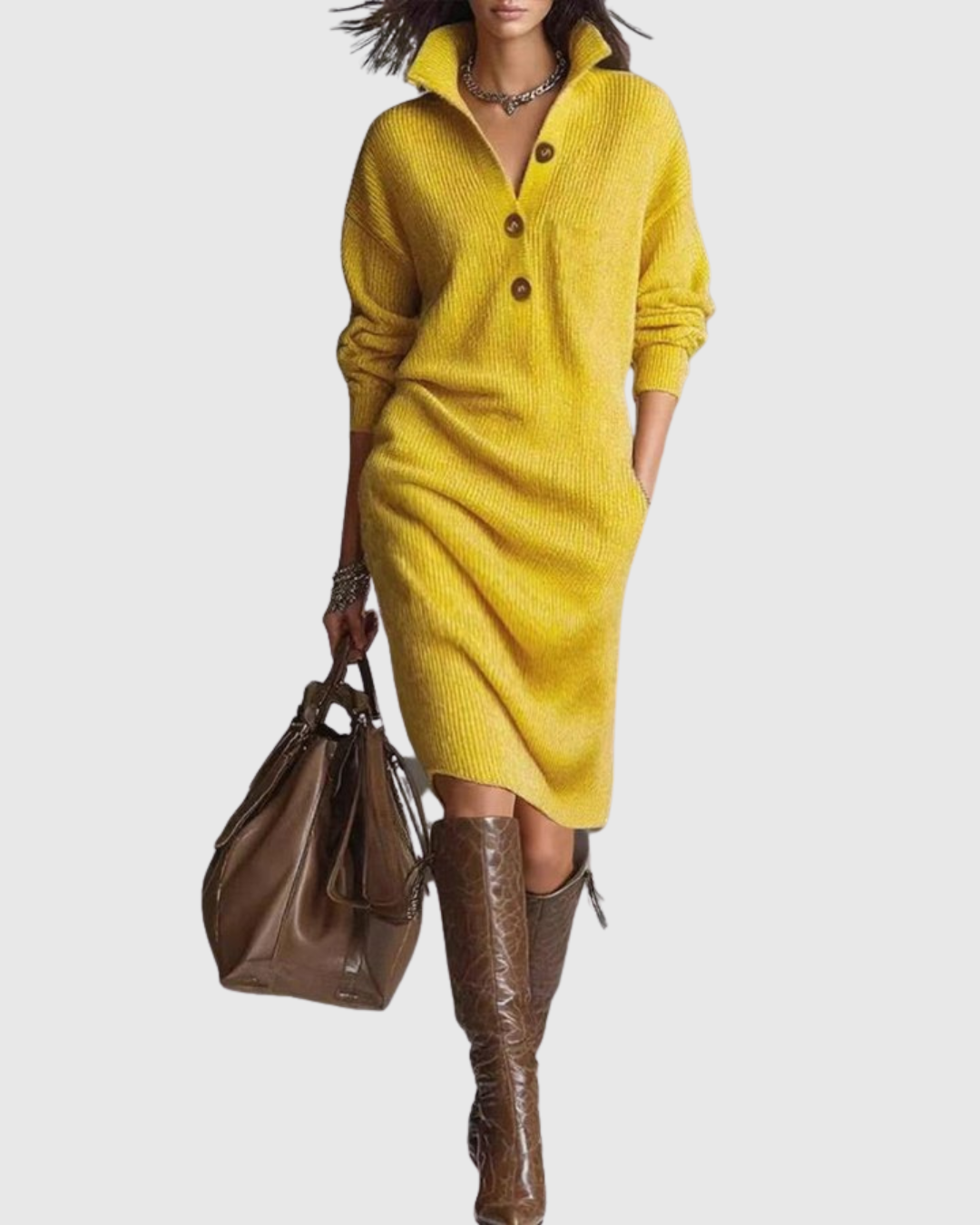 Ava Damen Midi Kleid | Weicher Rippstrick, Rollkragen 3