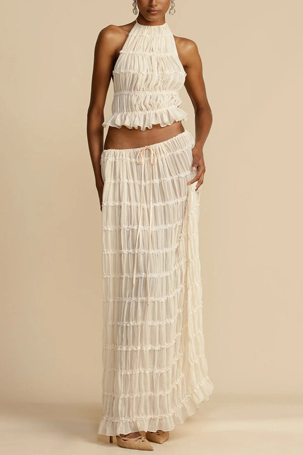 Ava Damen Plisseekleid | Atmungsaktives Material, Romantische Rüschendetails 0
