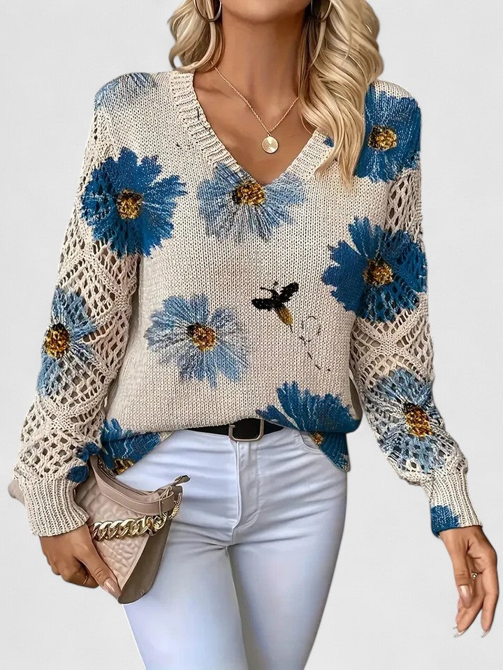 Ava Damen Pullover | Atmungsaktives Blumenmuster 0