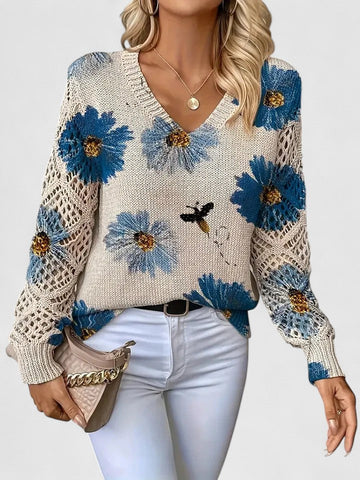 Ava Damen Pullover | Atmungsaktives Blumenmuster 0