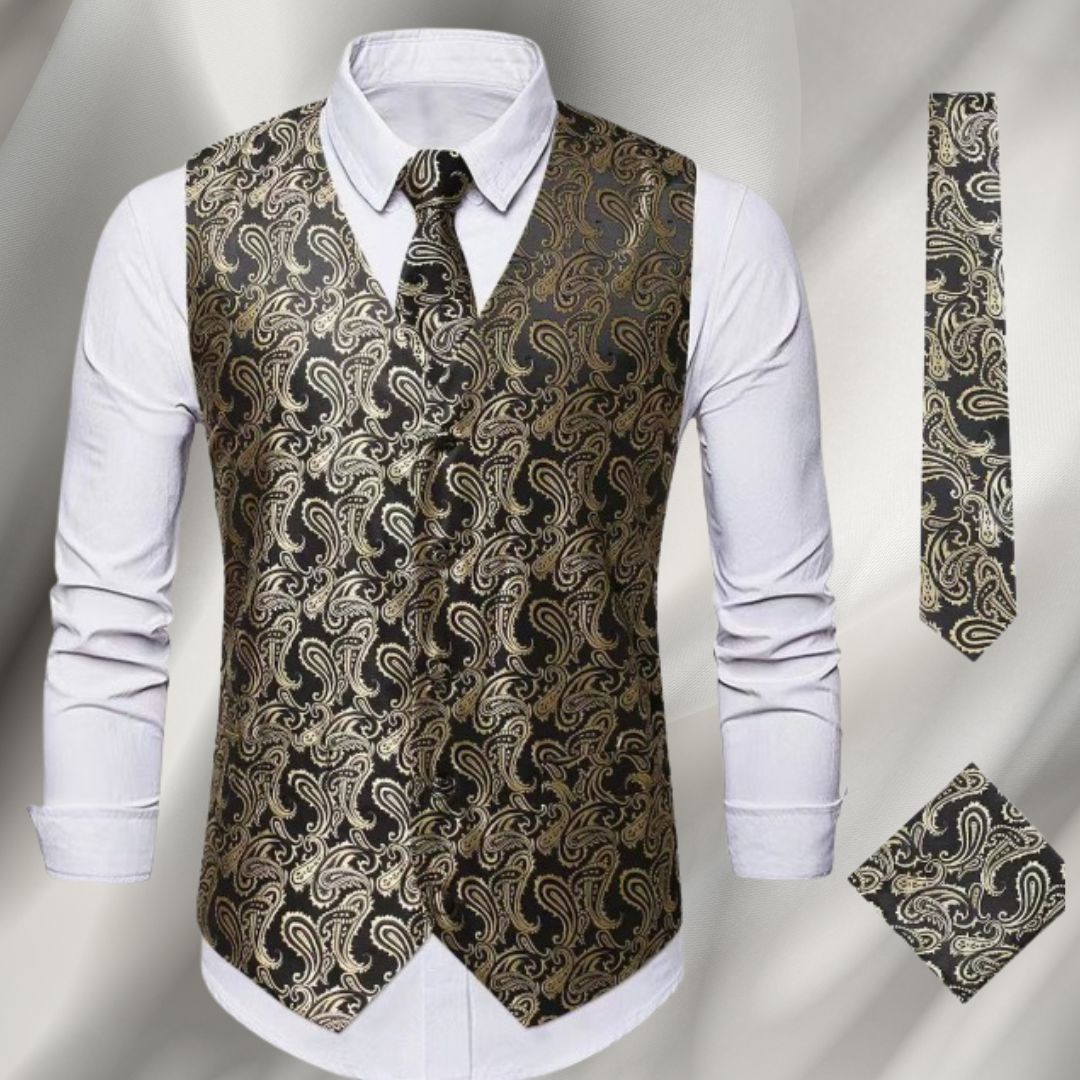 Werner Blau Paisley-Gemustertes Herren Anzugweste Set für Herren | Vintage Festlich Hochzeit - S/M/L/XL/2XL/3XL