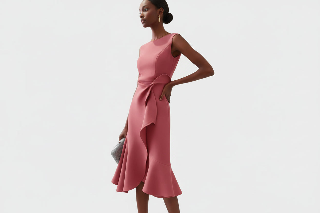 Ayla Damen Midikleid | Asymmetrisches Taillendetail, Ausgestellter Saum 2