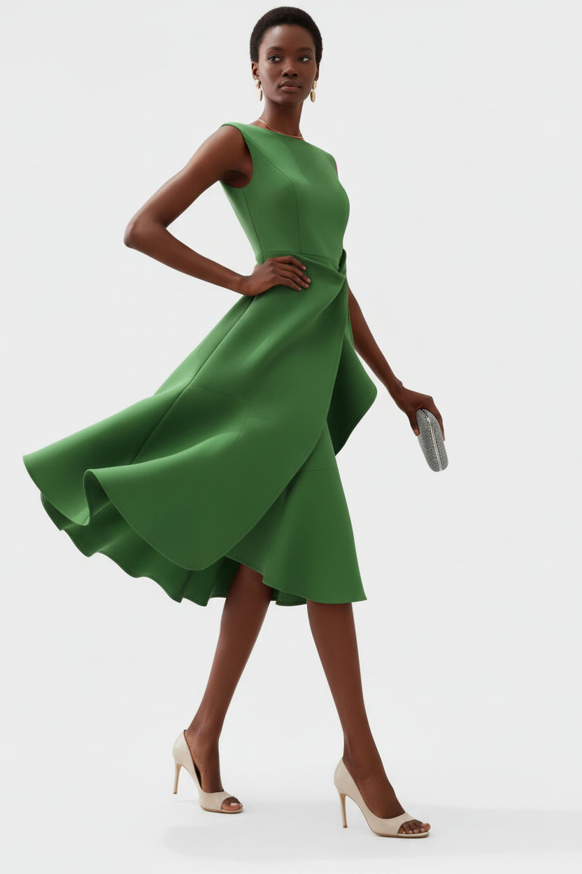 Ayla Damen Midikleid | Asymmetrisches Taillendetail, Ausgestellter Saum 4