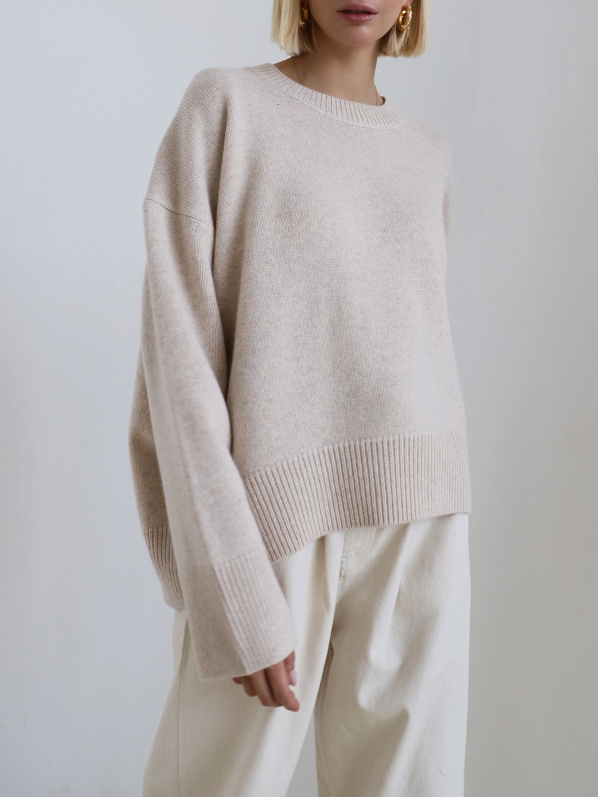 Vreni Hellblau Oversized Rundhals Strickpullover für Damen | Casual Everyday Stil - Einheitsgrösse