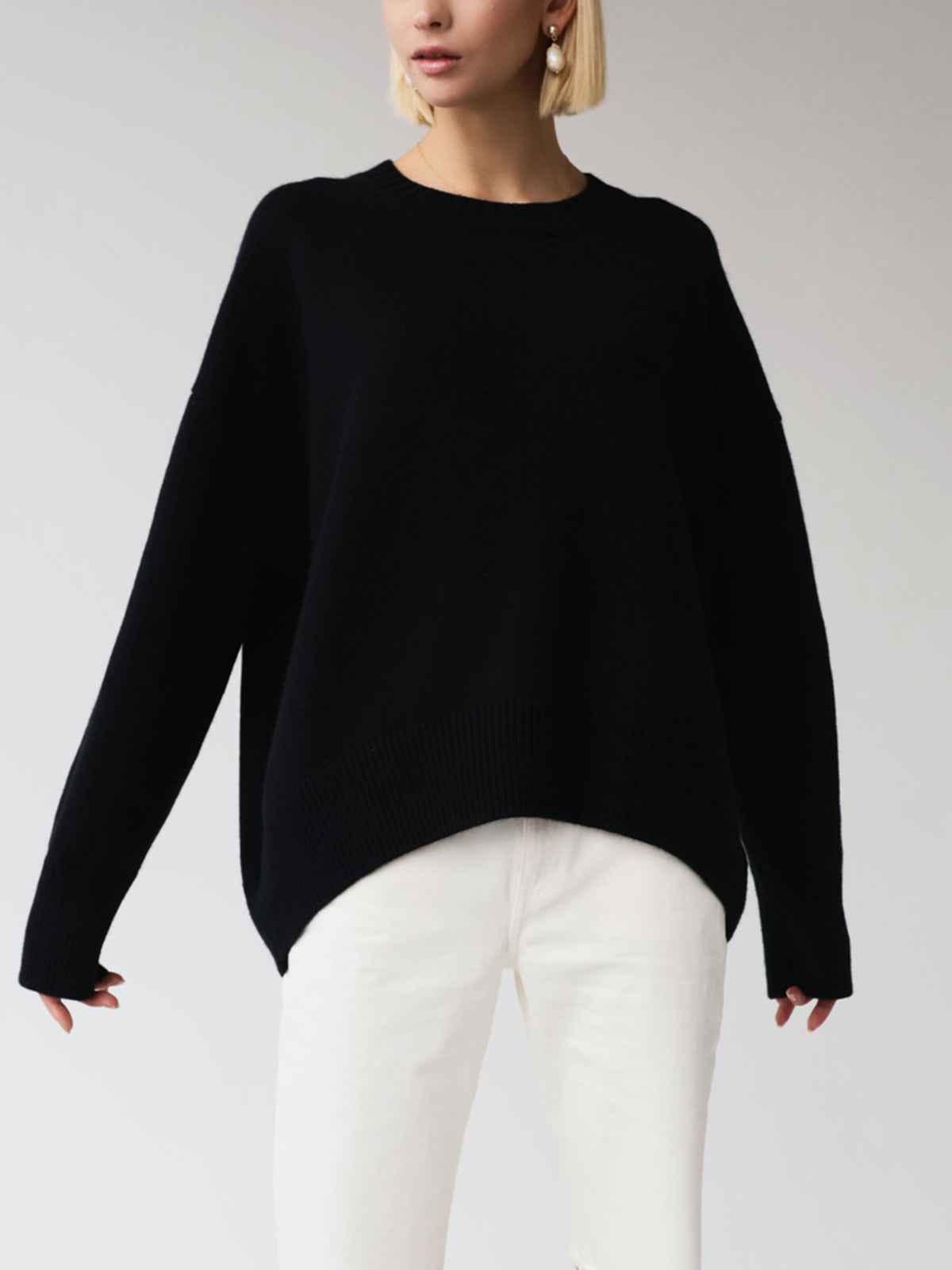 Vreni Hellblau Oversized Rundhals Strickpullover für Damen | Casual Everyday Stil - Einheitsgrösse