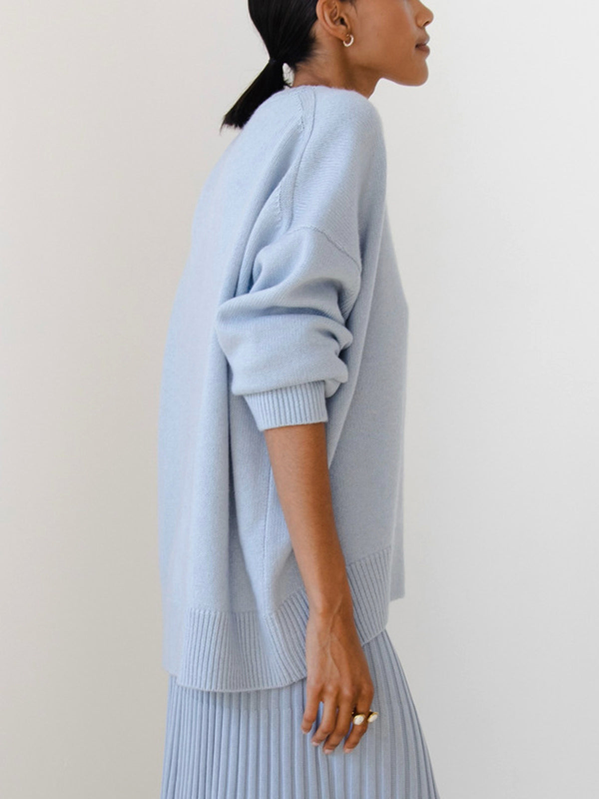 Vreni Hellblau Oversized Rundhals Strickpullover für Damen | Casual Everyday Stil - Einheitsgrösse