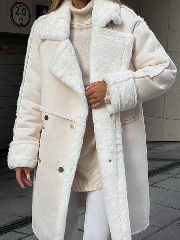 Leni Grau Oversized Longline Kunstfell-Mantel für Damen | Shearling-Optik Winter Stil - XS/S/M/L/XL
