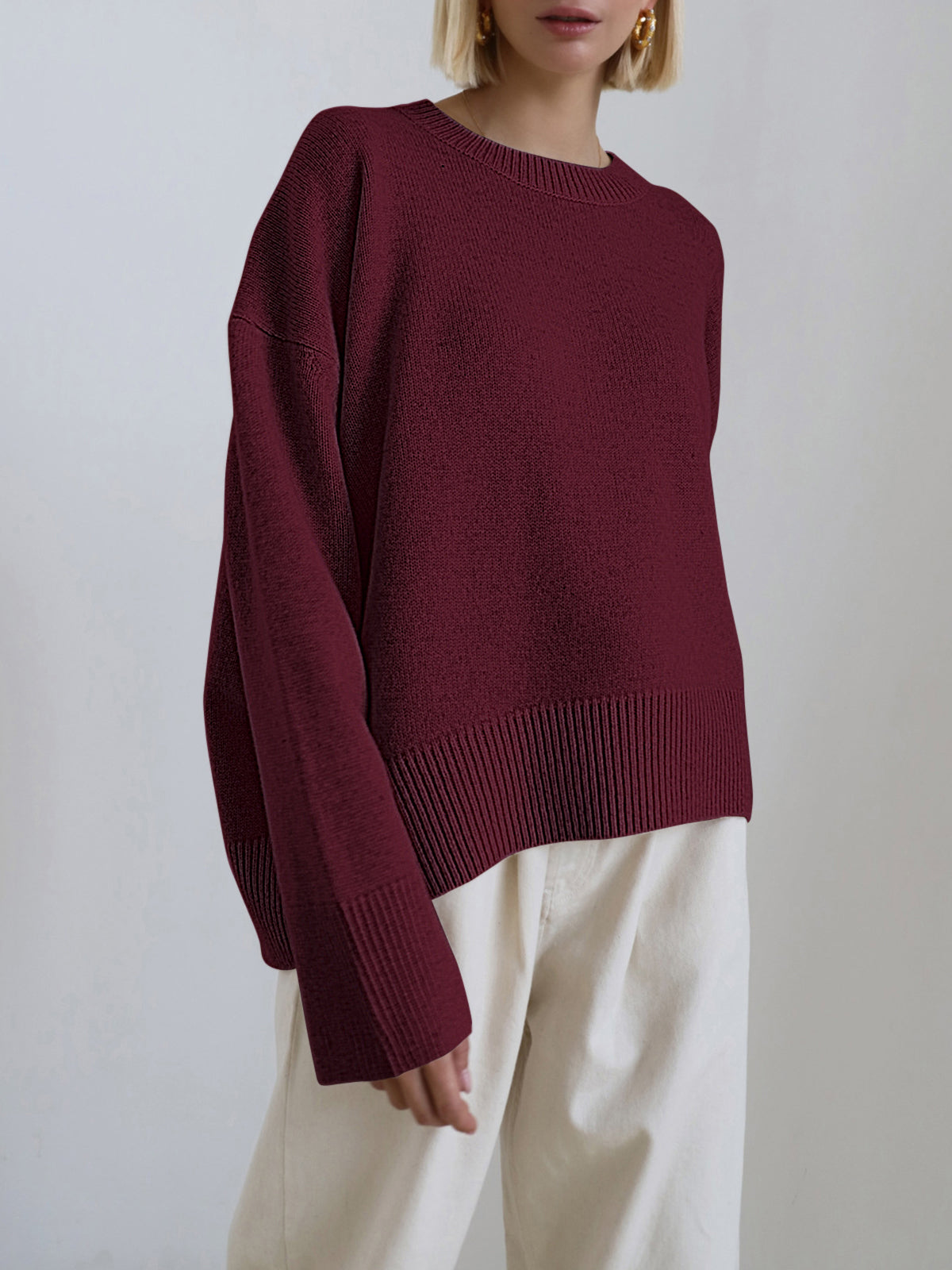 Vreni Hellblau Oversized Rundhals Strickpullover für Damen | Casual Everyday Stil - Einheitsgrösse