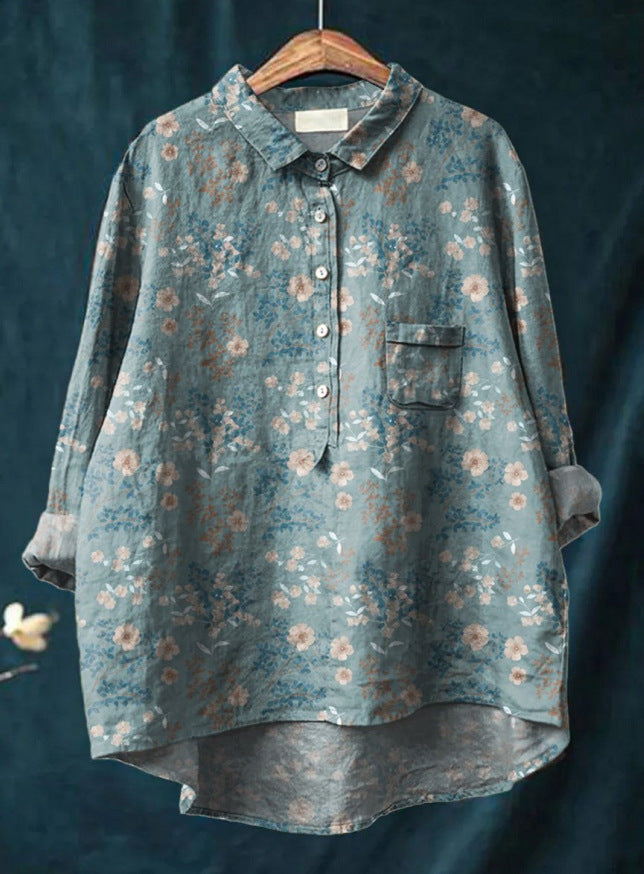 Vreni Grün Natur-Print Bluse für Damen | Leichte Baumwoll-Leinen Passform | Alltag & Freizeit - M/L/XL/2XL/3XL/4XL