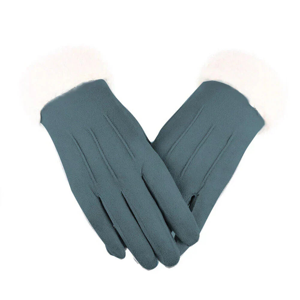 Brigitte Rosa Winter Handschuhe für Damen in Veloursleder-Optik mit Kunstfell-Bündchen | Einheitsgrösse