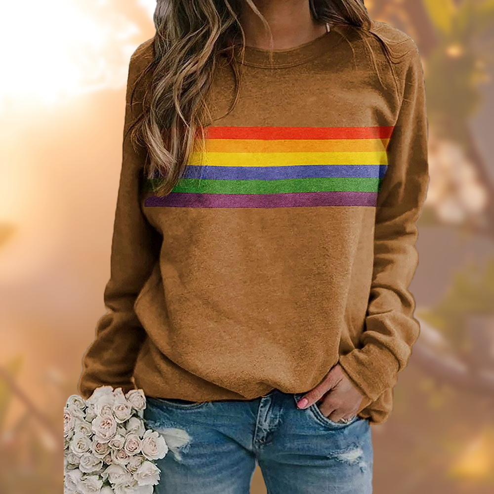Monika Rot Lockeres Regenbogenstreifen Sweatshirt für Damen | Casual Rundhals Langarm - XS/S/M/L/XL/2XL/3XL