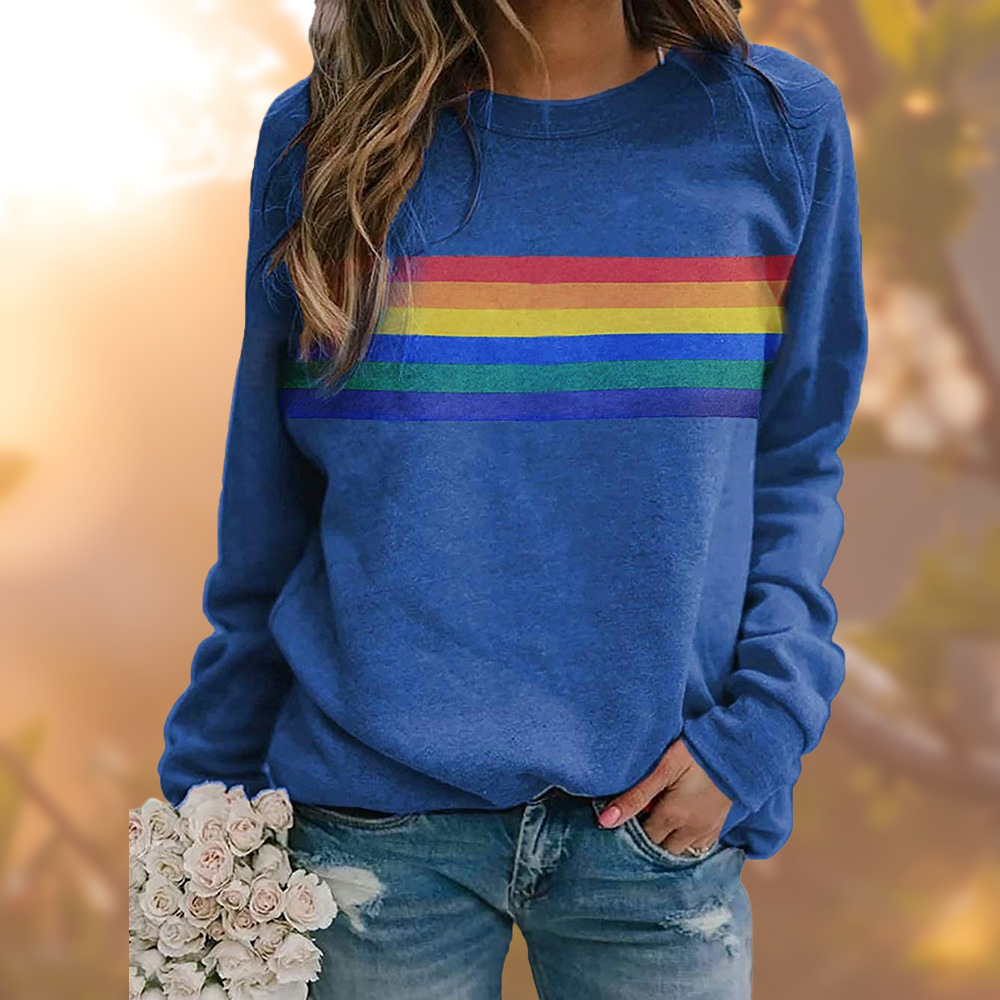 Monika Rot Lockeres Regenbogenstreifen Sweatshirt für Damen | Casual Rundhals Langarm - XS/S/M/L/XL/2XL/3XL
