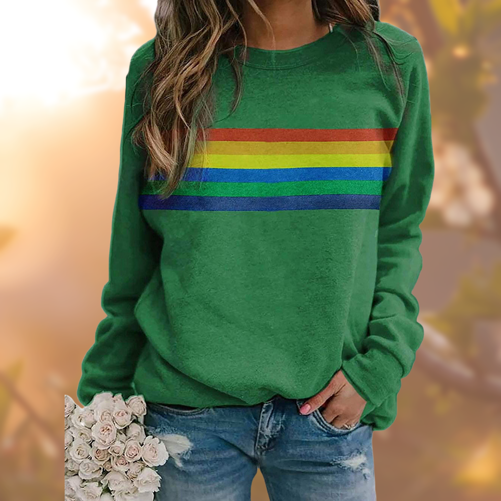 Monika Rot Lockeres Regenbogenstreifen Sweatshirt für Damen | Casual Rundhals Langarm - XS/S/M/L/XL/2XL/3XL