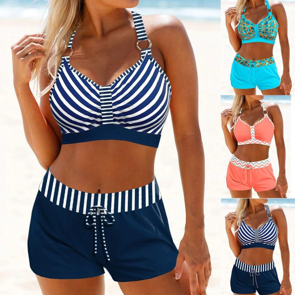 Bela Damen Bikini Set | V-Ausschnitt, Gestreift 1