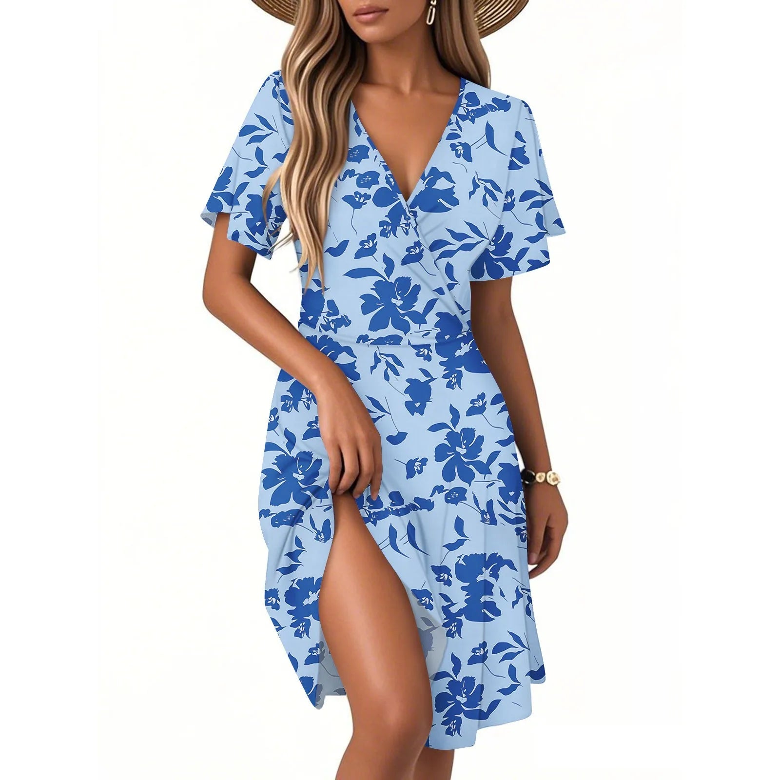 Bella Damen Blumenkleid | Kurzarm, V-Ausschnitt 4