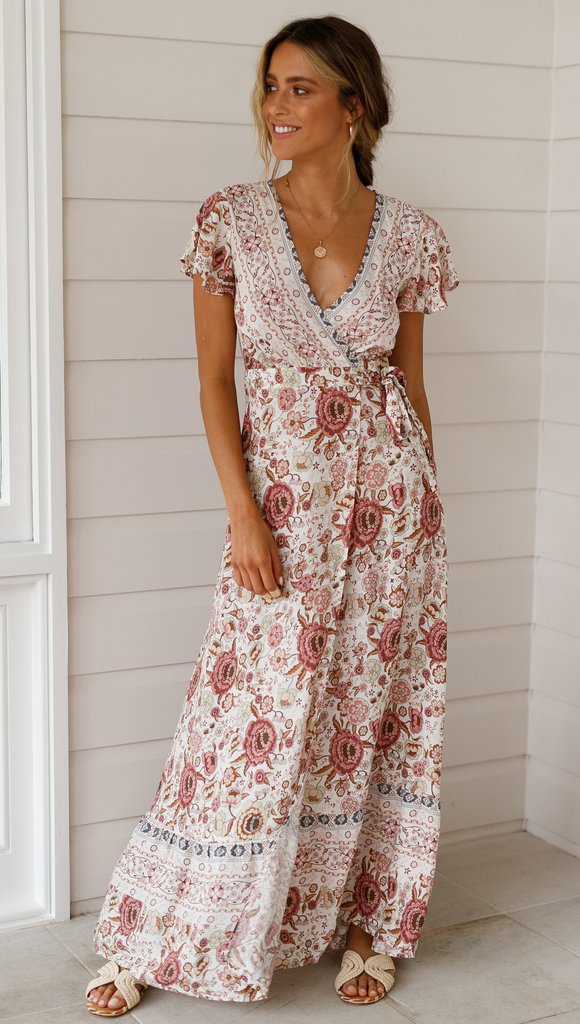 Bella Damen Maxi Kleid | Bohemian Stil mit Blumenmuster 2