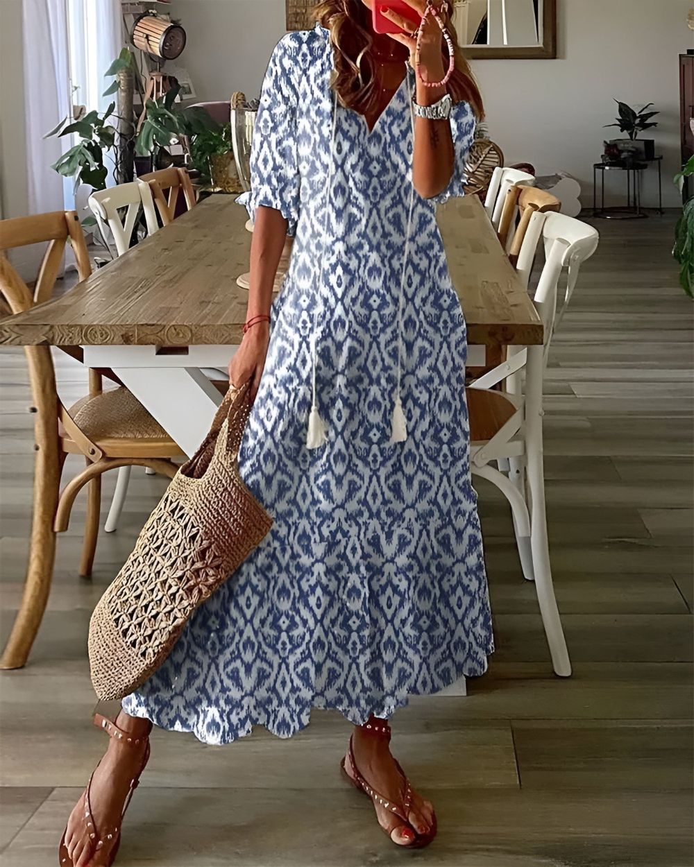 Bella Damen Maxi Kleid | V-Ausschnitt, Boho Stil 0