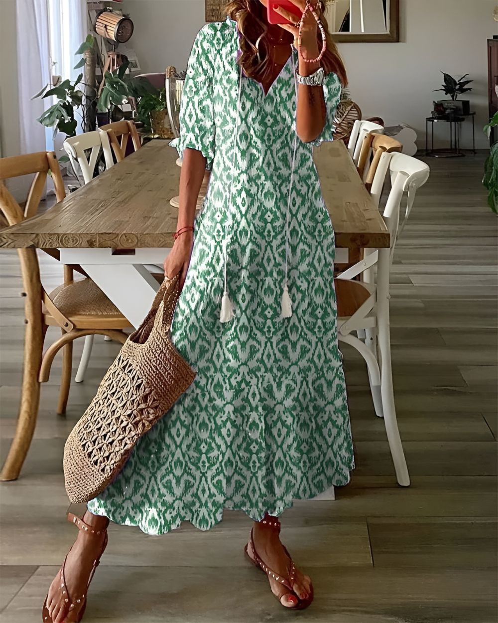 Bella Damen Maxi Kleid | V-Ausschnitt, Boho Stil 1