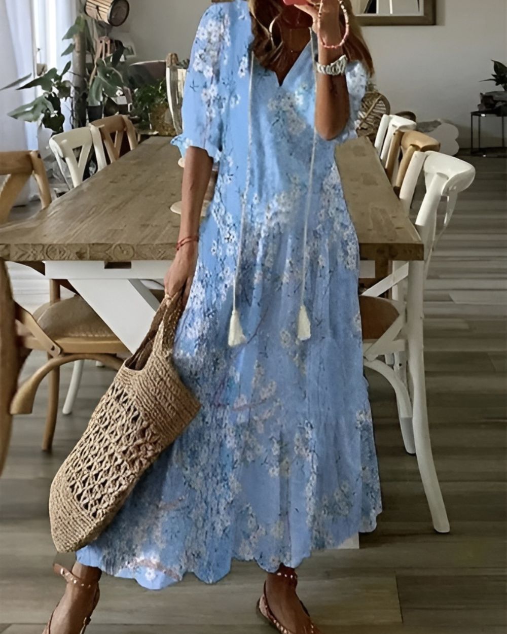 Bella Damen Maxi Kleid | V-Ausschnitt, Boho Stil 3