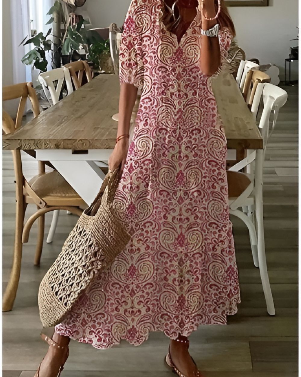 Bella Damen Maxi Kleid | V-Ausschnitt, Boho Stil 4