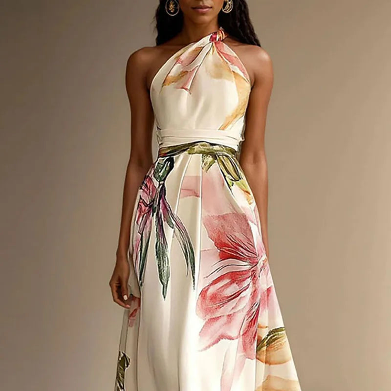 Bella Frauen Maxi Kleid | Eleganter Blumen Druck, Ein Schulter 0