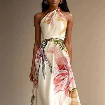 Bella Frauen Maxi Kleid | Eleganter Blumen Druck, Ein Schulter 0