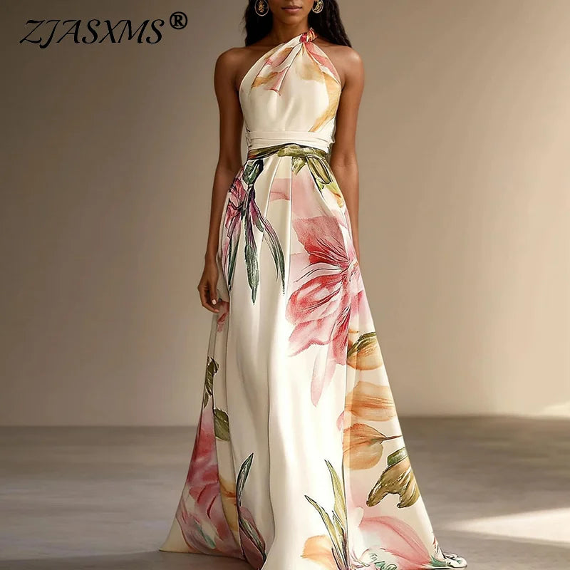 Bella Frauen Maxi Kleid | Eleganter Blumen Druck, Ein Schulter 1