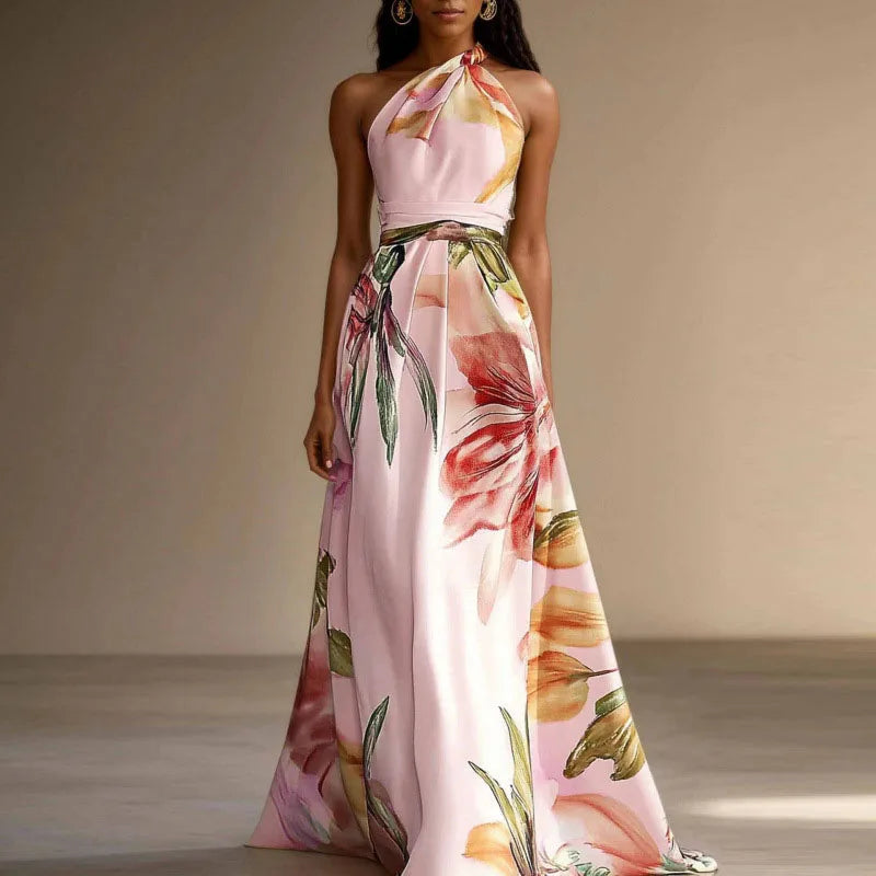 Bella Frauen Maxi Kleid | Eleganter Blumen Druck, Ein Schulter 3