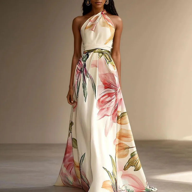 Bella Frauen Maxi Kleid | Eleganter Blumen Druck, Ein Schulter 5