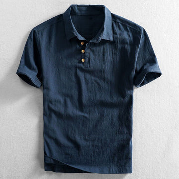 Werner Dunkelblau Baumwoll-Leinen Kurzarm-Poloshirt für Herren | Leicht Luftig | Sommer Freizeit - S-5XL