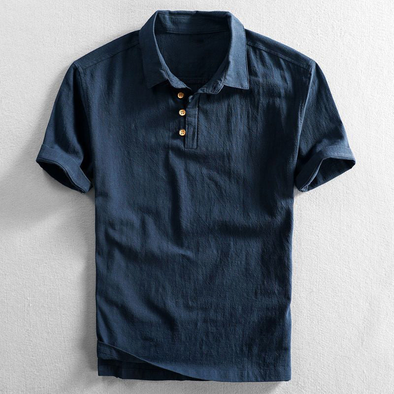 Werner Dunkelblau Baumwoll-Leinen Kurzarm-Poloshirt für Herren | Leicht Luftig | Sommer Freizeit - S-5XL