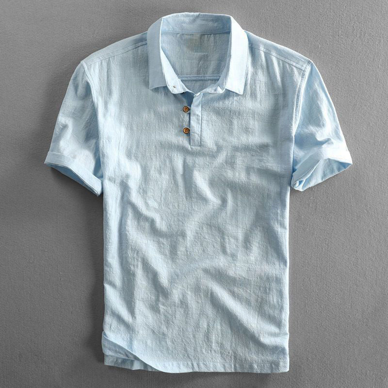 Werner Dunkelblau Baumwoll-Leinen Kurzarm-Poloshirt für Herren | Leicht Luftig | Sommer Freizeit - S-5XL