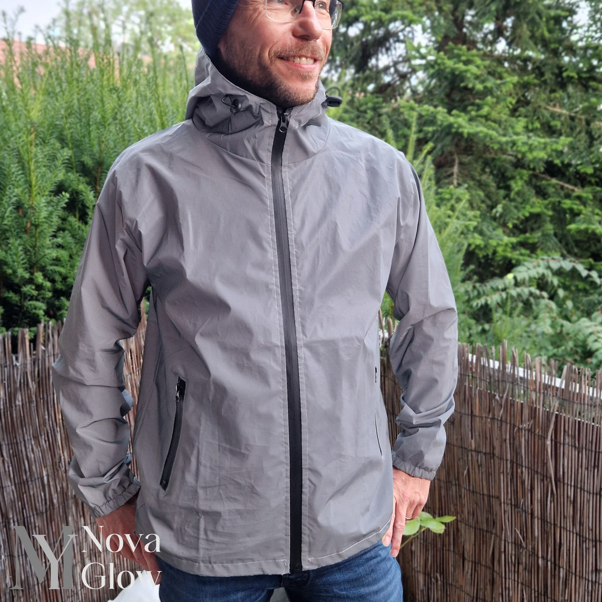 Georg Silbergrau Reflektierende Jacke mit Kapuze für Herren | Winddicht Outdoor Laufen - S/M/L/XL/2XL