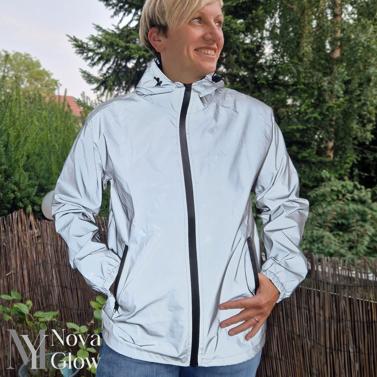 Georg Silbergrau Reflektierende Jacke mit Kapuze für Herren | Winddicht Outdoor Laufen - S/M/L/XL/2XL