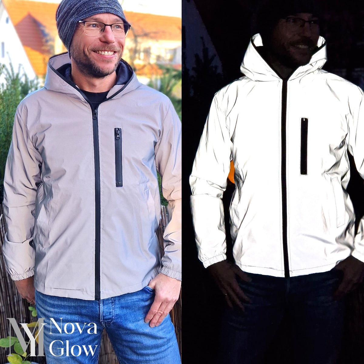 Georg Silbergrau Reflektierende Jacke mit Kapuze für Herren | Winddicht Outdoor Laufen - S/M/L/XL/2XL