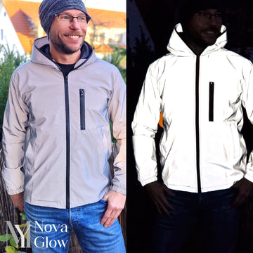 Georg Silbergrau Reflektierende Jacke mit Kapuze für Herren | Winddicht Outdoor Laufen - S/M/L/XL/2XL
