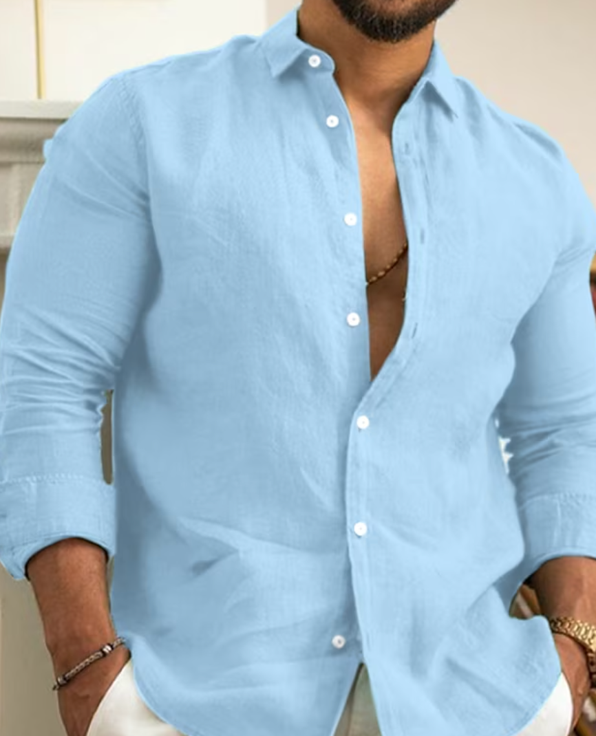 Roland Grün Leinenlook Langarm-Freizeithemd für Herren | Relaxed Fit Sommer | Smart-Casual Sommerhemd - M/L/XL/2XL/3XL/4XL