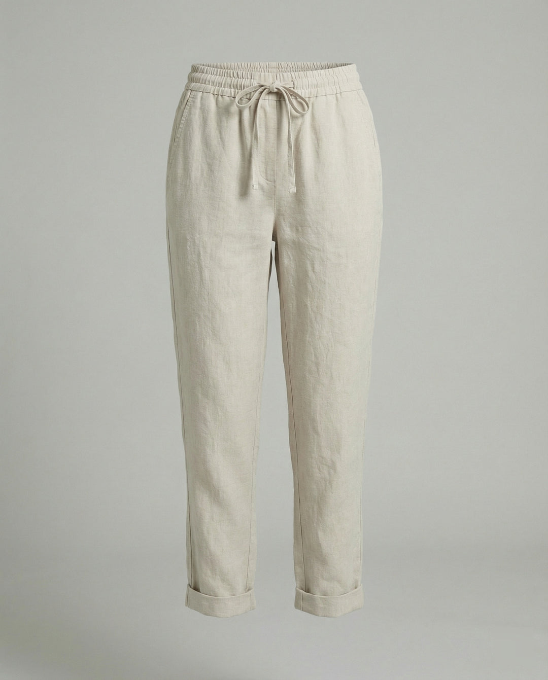 Margrit Beige Linen-Look Tapered Hose für Damen | Lockere Passform mit Kordelzug | Freizeit und Reisen - XS-5XL