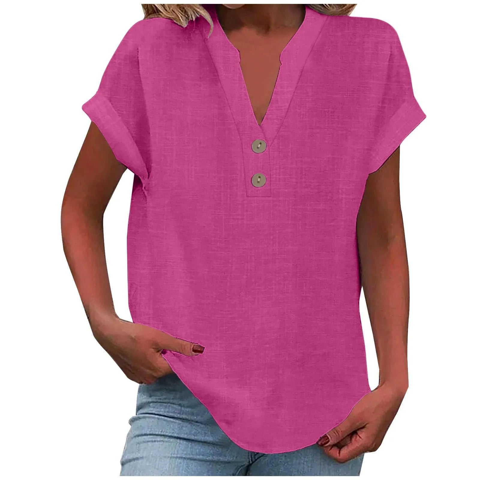 Bina Damen Bluse | Baumwolle-Leinen-Mischung, V-Ausschnitt 1