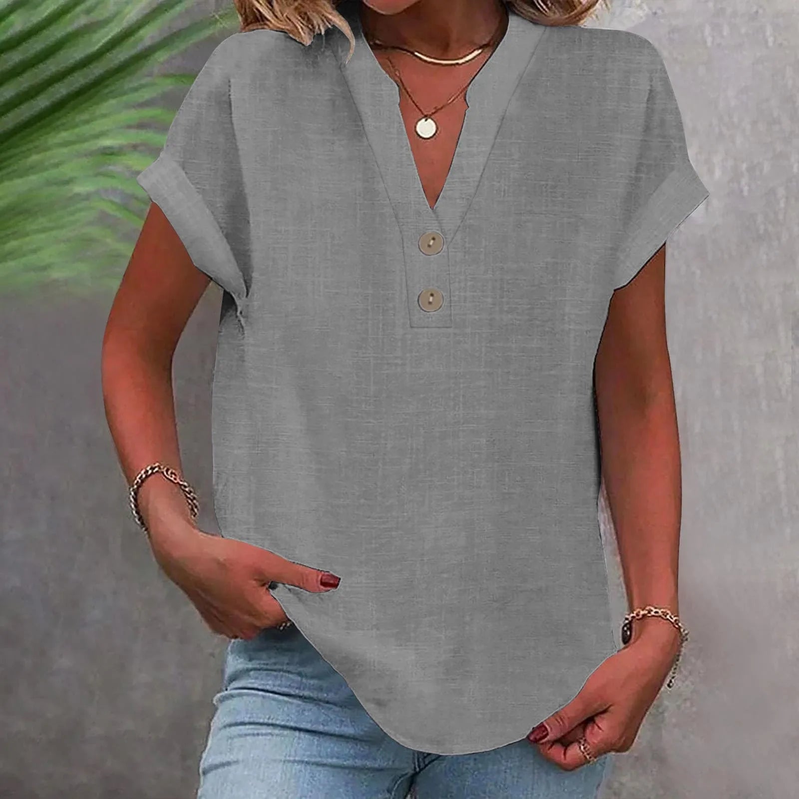 Bina Damen Bluse | Baumwolle-Leinen-Mischung, V-Ausschnitt 11